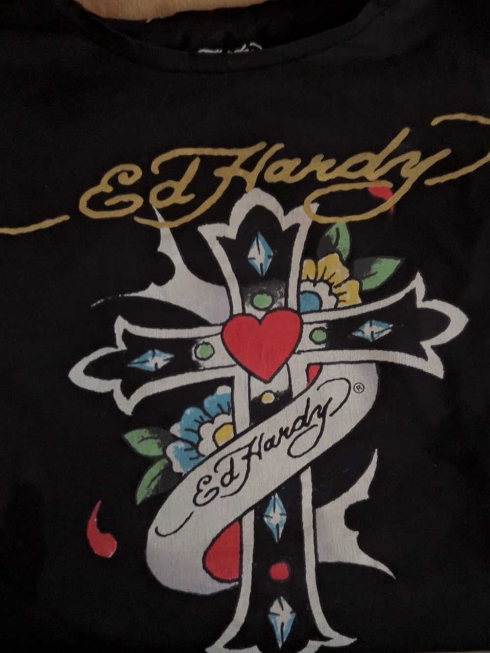 Ed Hardy Black mini dress with Colorful Cross Heart Graphic